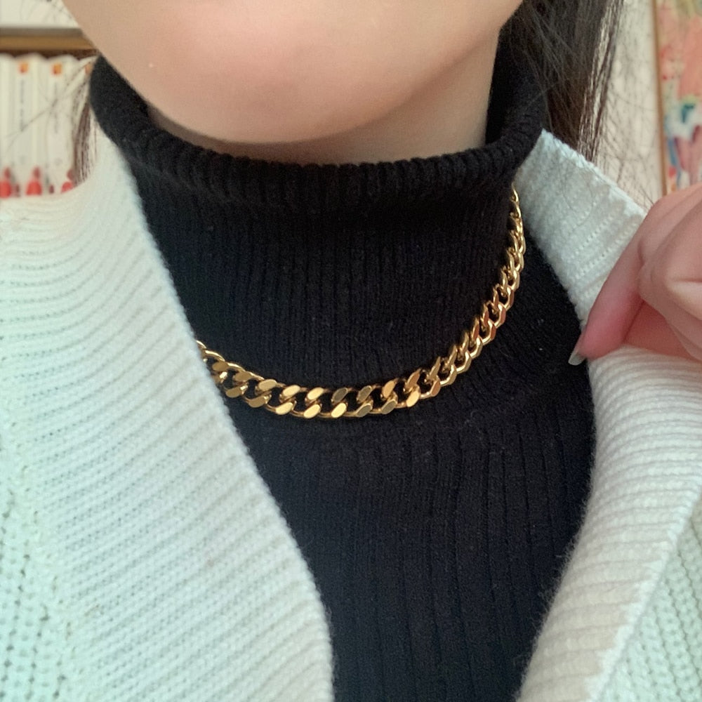 Neck Heavy Gold Chain For Men Women UnisexBig Long Necklaces Male Gold Silver Colour Hip hop Stainless Steel Cuban Chain Necklace The Clothing Company Sydney