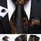 Fashion Men's Tie Luxury Gold Blue Black Striped Paisley Silk Wedding Tie For Men Designer Hanky Cufflinks Gift Tie Set