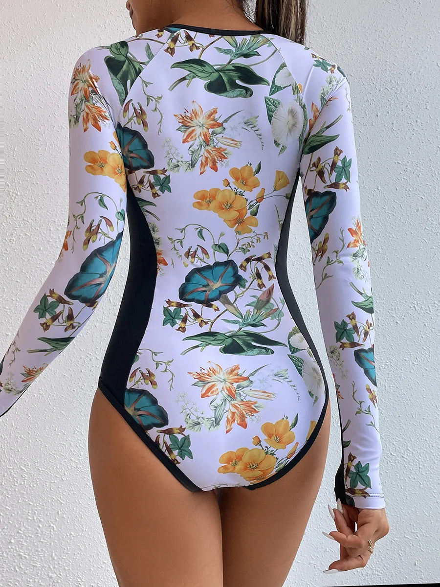 One Piece Swimsuit For Sports Surfing Long Sleeve Swimwear Women's Bodysuit Swimming Bathing Suit Beachwear Pool Bather