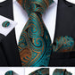 Men's Tie Teal Green Paisley Novelty Design Silk Wedding Tie for Men Handky cufflink Tie Set Party Business Fashion Set The Clothing Company Sydney