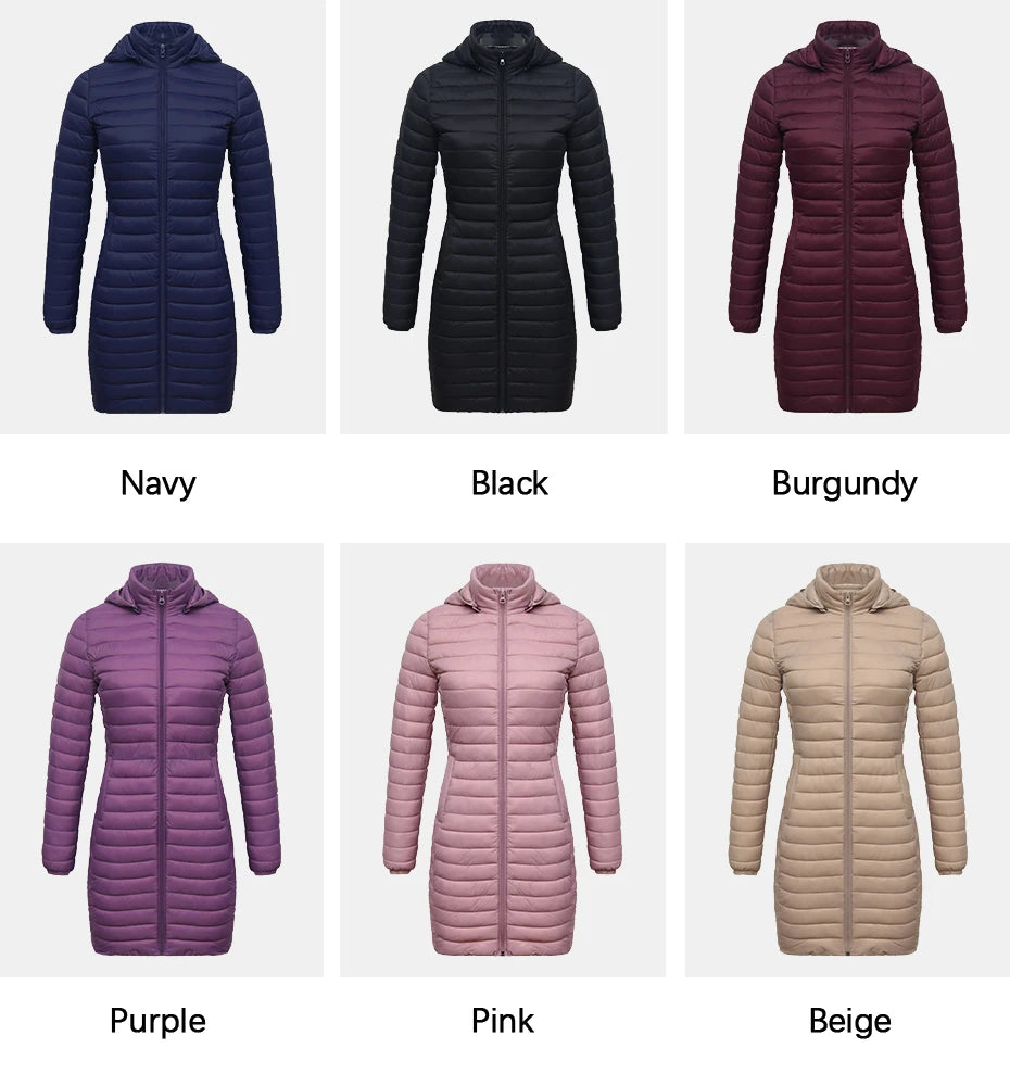 Winter Women Loose Long Parka Coat With Detachable Hood Ultralight Portable Warm Padded Cotton Outerwear Jacket