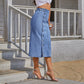 Blue Denim Single-Breasted Split Elegant Bodycon Midi Skirt Women's High Waist Long Jeans Skirts Streetwear The Clothing Company Sydney