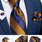 Fashion Men's Tie Luxury Gold Blue Black Striped Paisley Silk Wedding Tie For Men Designer Hanky Cufflinks Gift Tie Set