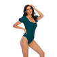 2 Piece Women Swimsuit Solid Colour Short Puff Sleeve Summer High Waist Cut Backless Bathing Suit Beachwear Bikini Set The Clothing Company Sydney