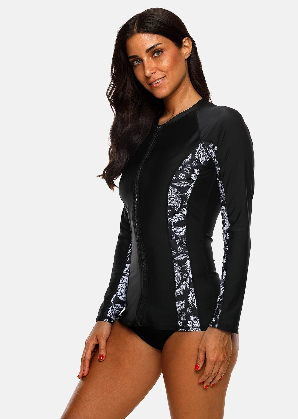 Women Long Sleeve Zipper Rashguard Top Floral Print Rush guard Swimwear Surfing UPF50+ Swimwsuit The Clothing Company Sydney