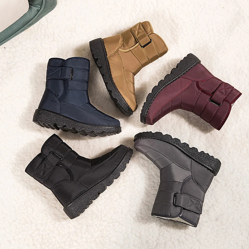 Non Slip Waterproof Snow Boots Women's Thick Plush Winter Ankle Boots Platform Keep Warm Cotton Padded Shoes