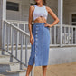 Women's Button A-line Side Split High Waist Denim Skirt Office Lady Black Blue Midi Jean Skirts Autumn Winter Long Skirt The Clothing Company Sydney