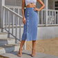 Blue Denim Single-Breasted Split Elegant Bodycon Midi Skirt Women's High Waist Long Jeans Skirts Streetwear The Clothing Company Sydney