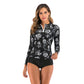 Long Sleeve Rash Guard Women Print Two Piece Swimsuit Zipper Swimwear Plus Size Bathing Suit Surfing Suit