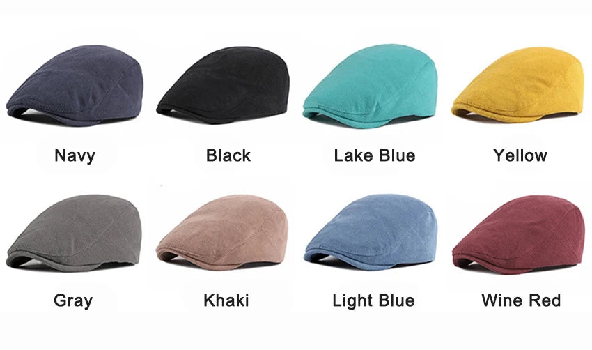 Spring Autumn Berets Hat Men's knitting Visor Cap Casual Fashion Women Beret Solid Yellow Blue Peaked Flat Cap Duckbill Hat