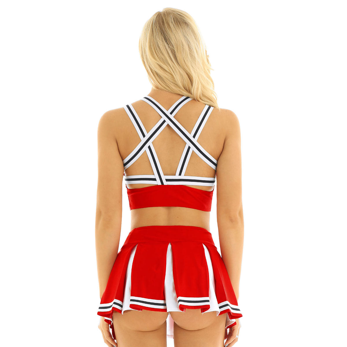 Women's Cheerleading Uniform Cosplay Set Backless Crop Top Mini Pleated Skirt Carnival Party Halloween Costume