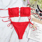 2 Piece Pleated Bandeau Swimsuit Low Waist Swimwear Beach Wear Mini Thong Bikini Set Bathing Suit