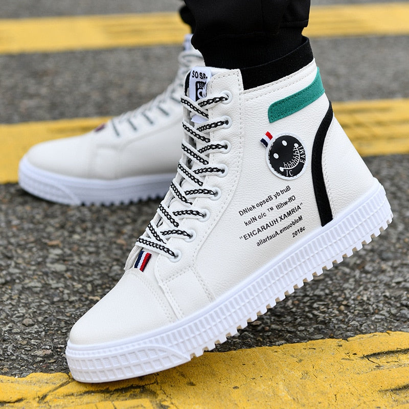 Men's White Shoes Skateboarding Shoes High Top Men High British Style Comfortable Skateboarding Sneakers The Clothing Company Sydney