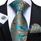 Men's Tie Teal Green Paisley Novelty Design Silk Wedding Tie for Men Handky cufflink Tie Set Party Business Fashion Set The Clothing Company Sydney