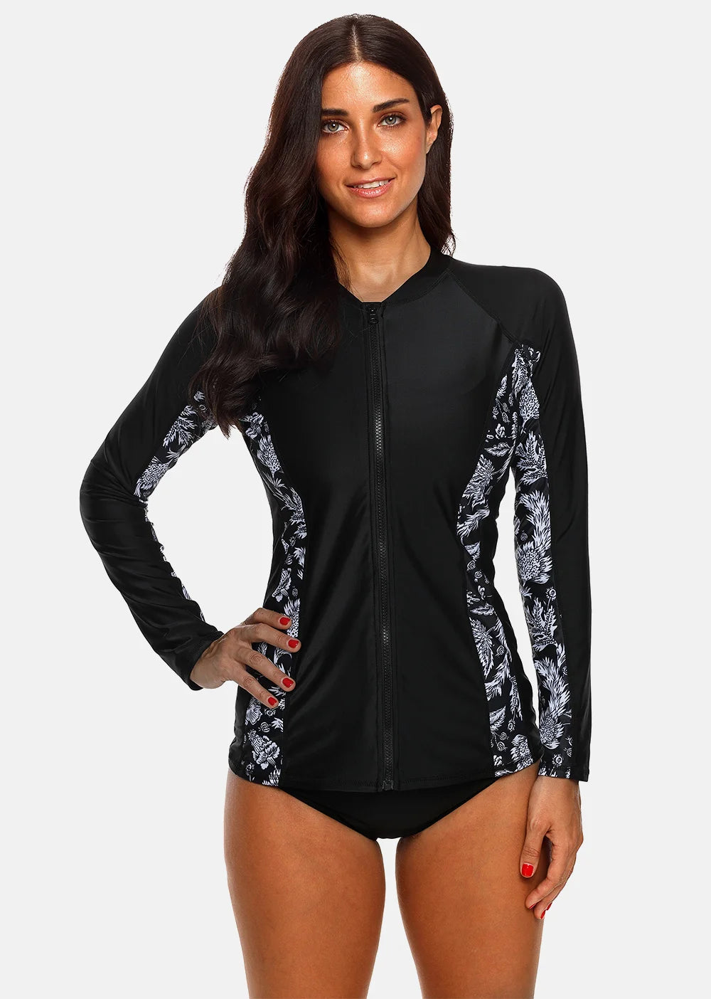 Women Long Sleeve Zipper Rashguard Top Floral Print Rush guard Swimwear Surfing UPF50+ Swimwsuit The Clothing Company Sydney