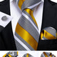 Men's Tie Luxury Yellow Blue Striped Paisley Plaid Silk Wedding Tie For Men's Designer Hanky Cufflinks Gift Tie Set The Clothing Company Sydney