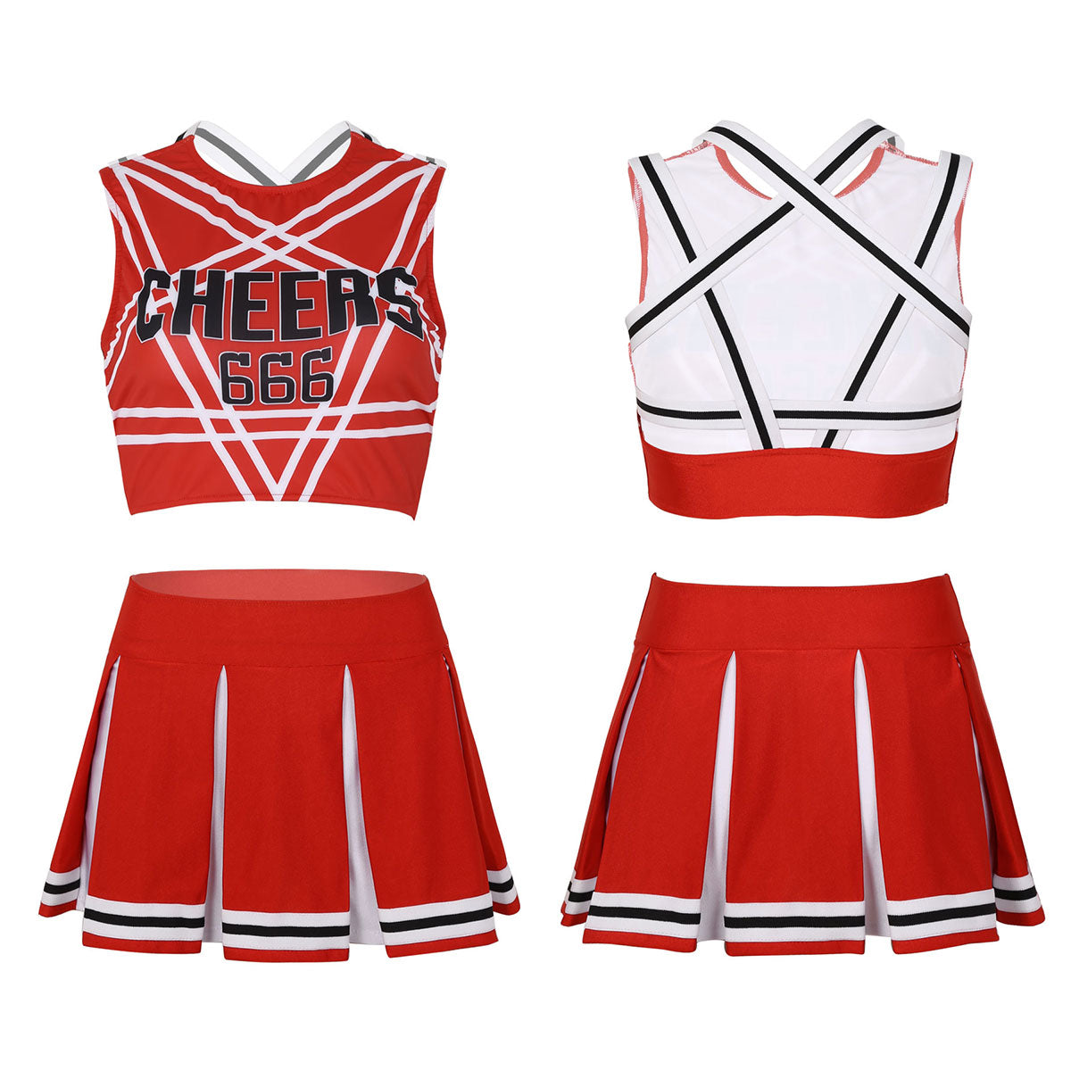 Women's Cheerleading Uniform Set Sleeveless Crop Top with Mini Pleated Skirt Cosplay Sports Stage Outfits