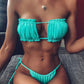 2 Piece Pleated Bandeau Swimsuit Low Waist Swimwear Beach Wear Mini Thong Bikini Set Bathing Suit