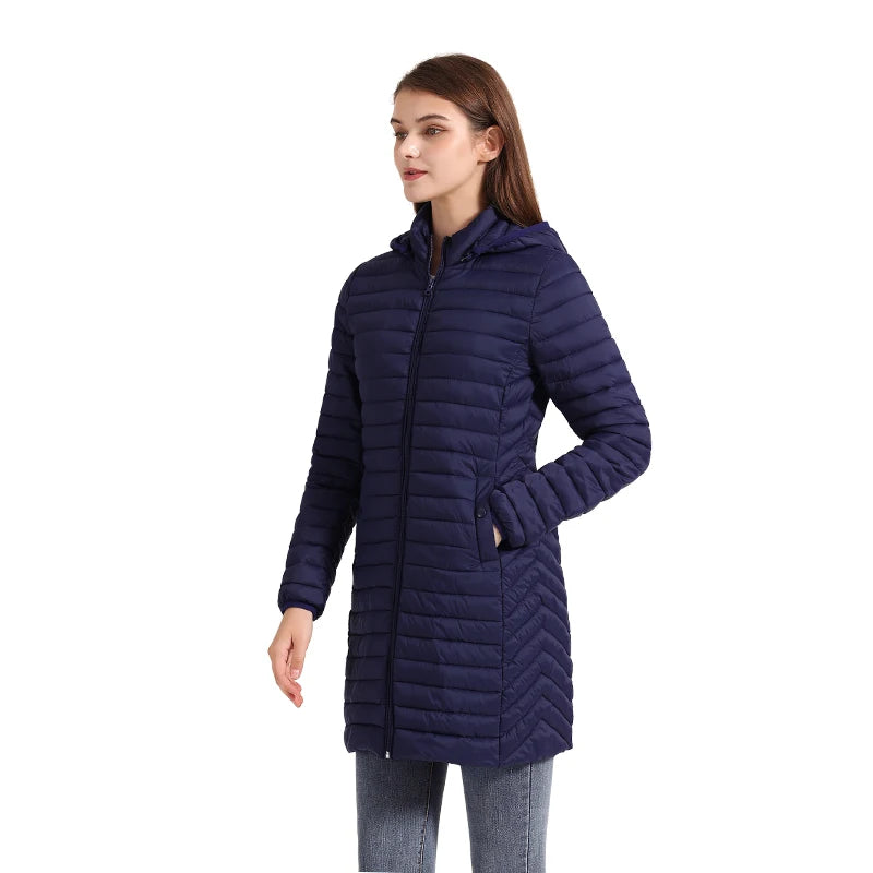Winter Women Loose Long Parka Coat With Detachable Hood Ultralight Portable Warm Padded Cotton Outerwear Jacket