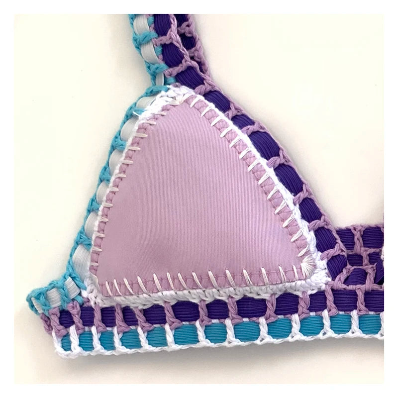 2 Piece Red Swimwear Green Bathing Suit Pink Swimsuit Handmade Navy Crochet Swimsuit Bikini Set