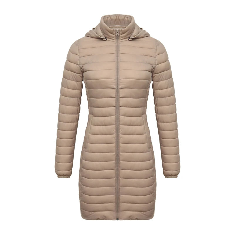 Winter Women Loose Long Parka Coat With Detachable Hood Ultralight Portable Warm Padded Cotton Outerwear Jacket