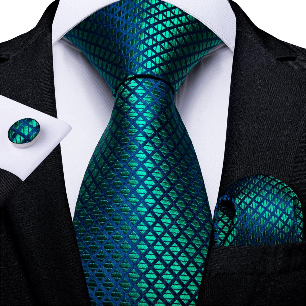 Men's Tie Teal Green Paisley Novelty Design Silk Wedding Tie for Men Handky cufflink Tie Set Party Business Fashion Set The Clothing Company Sydney