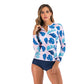 Long Sleeve Rash Guard Women Print Two Piece Swimsuit Zipper Swimwear Plus Size Bathing Suit Surfing Suit