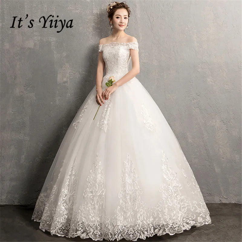 V-neck Wedding Dresses Off White Sequined Wedding Gown