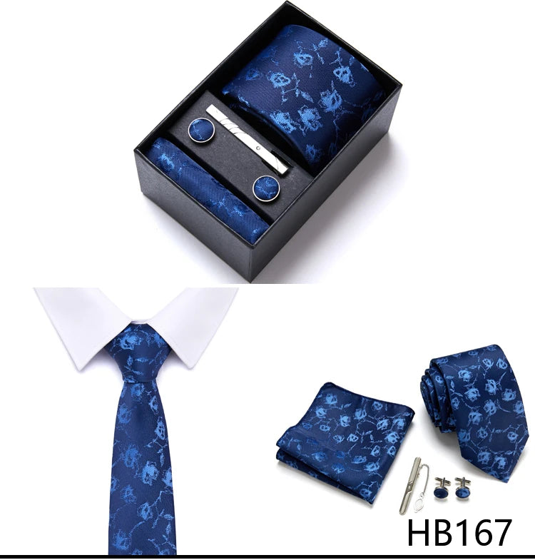 4 Piece Tie Pocket Squares Cufflink Set Necktie Blue Striped Man Wedding Accessories Fit Workplace Holiday Gift Box The Clothing Company Sydney