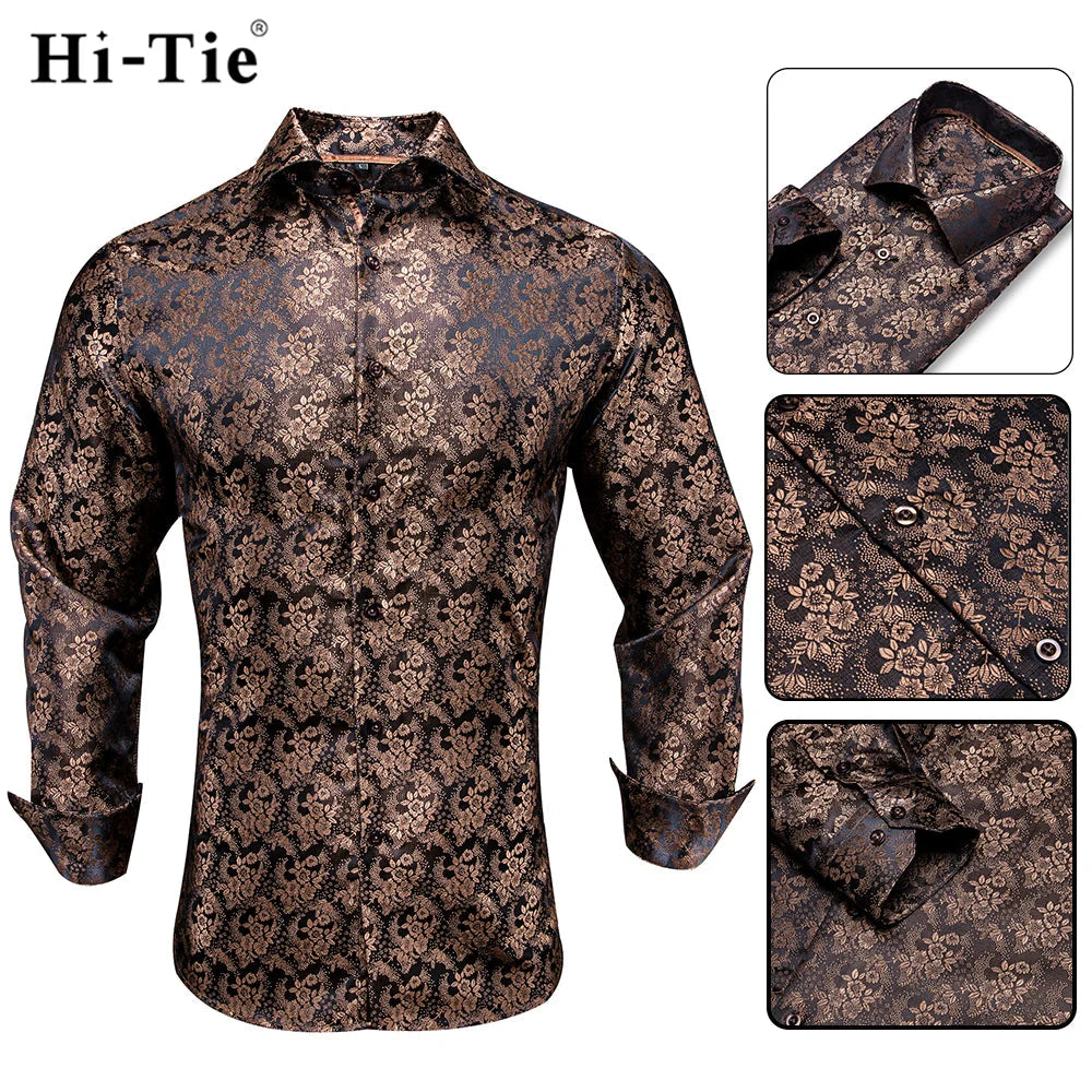 Men's Shirts Paisley Floral Silk Gold Long Sleeve Business Party Wedding Dress Shirts The Clothing Company Sydney
