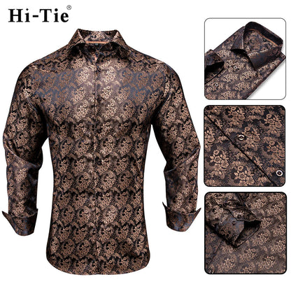 Men's Shirts Paisley Floral Silk Gold Long Sleeve Business Party Wedding Dress Shirts The Clothing Company Sydney