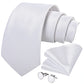 8cm Men Silk Tie White Solid Necktie Formal Wedding Party Ties Cufflinks Hanky Flower Brooch Gift Set The Clothing Company Sydney