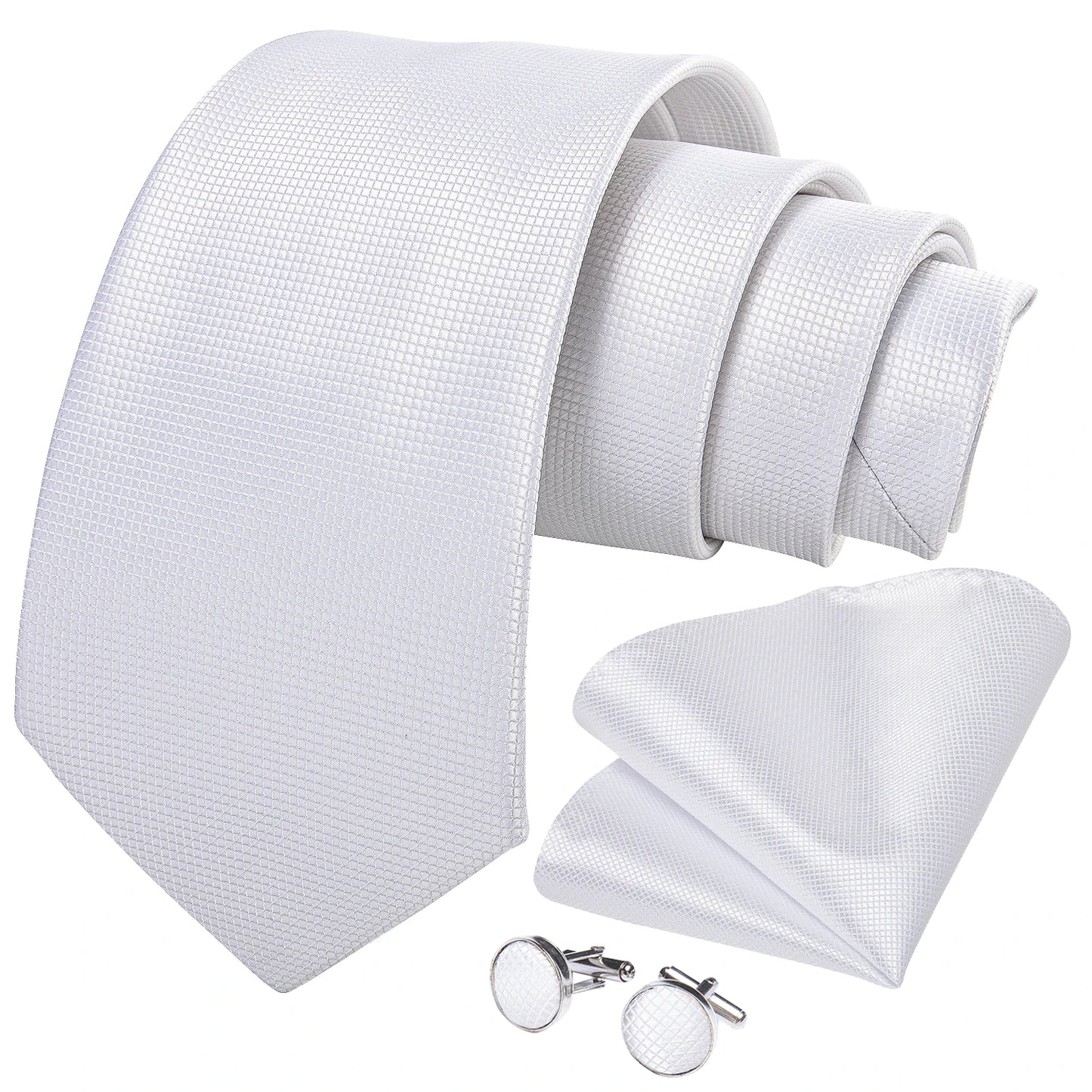 8cm Men Silk Tie White Solid Necktie Formal Wedding Party Ties Cufflinks Hanky Flower Brooch Gift Set The Clothing Company Sydney