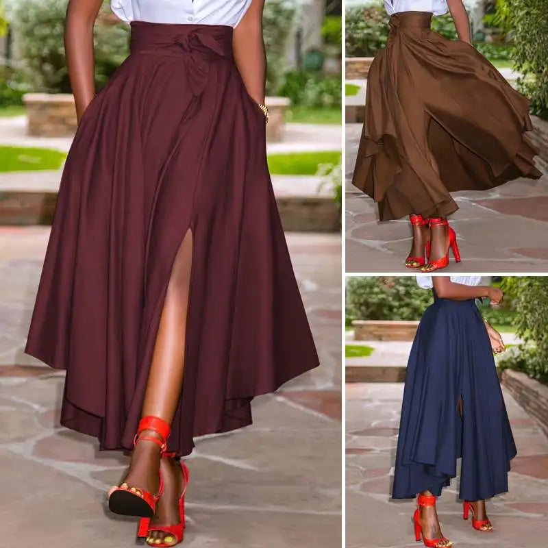 Irregular Holiday Zipper High Waist A Line Womens Summer Long Skirts Vintage Beach Solid Skirts The Clothing Company Sydney