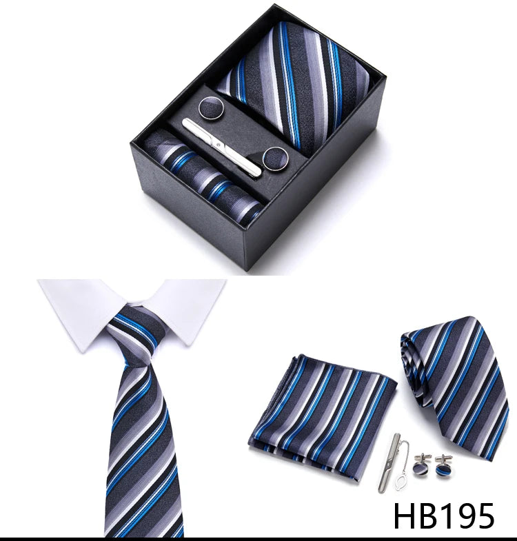 4 Piece Tie Pocket Squares Cufflink Set Necktie Blue Striped Man Wedding Accessories Fit Workplace Holiday Gift Box The Clothing Company Sydney