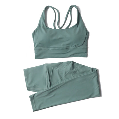 Nylon Yoga Set Women's Tracksuit Gym Fitness Set Woman 2 Piece Leggings Sports Bra Breathable Sportwear - The Clothing Company Sydney