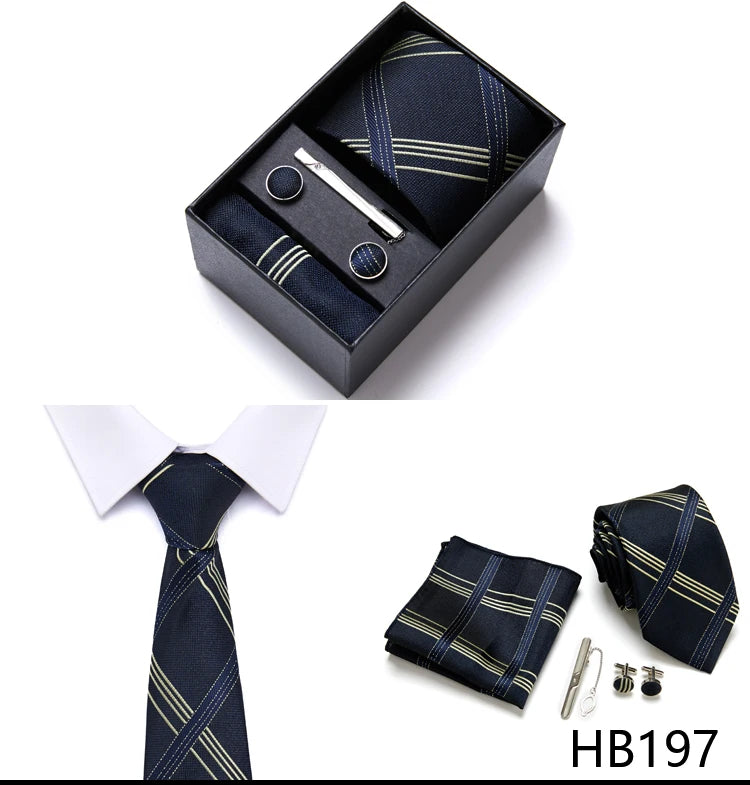 4 Piece Tie Pocket Squares Cufflink Set Necktie Blue Striped Man Wedding Accessories Fit Workplace Holiday Gift Box The Clothing Company Sydney