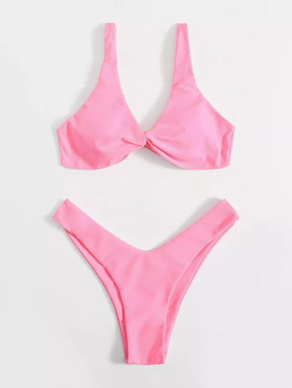 Rrunsv High Waisted Swimsuits for Women Women 2 Piece Swimsuits Smocked  Satin Strap Brazilian Bikini Lace Up Swimsuit Bathing Suit Pink,One Size 