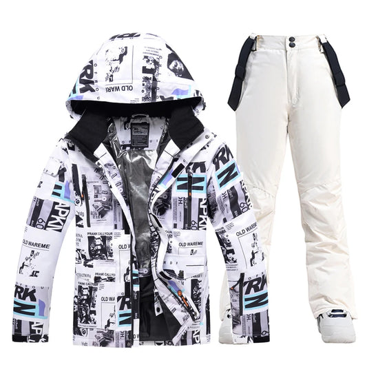 Men Women Snow Suit Wear Snowboarding Clothing Winter Warm Waterproof Outdoor Ski Set Jackets + Strap Pants