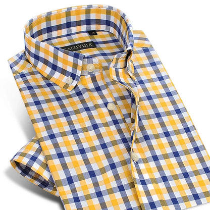 Plaid Checked Cotton Men Shirts Pocket-less Design Short Sleeve Summer Casual Standard-fit Button-down Thin Shirt The Clothing Company Sydney