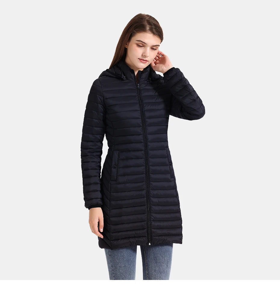 Winter Women Loose Long Parka Coat With Detachable Hood Ultralight Portable Warm Padded Cotton Outerwear Jacket