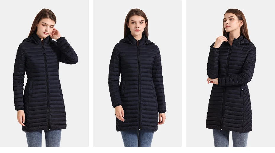 Winter Women Loose Long Parka Coat With Detachable Hood Ultralight Portable Warm Padded Cotton Outerwear Jacket