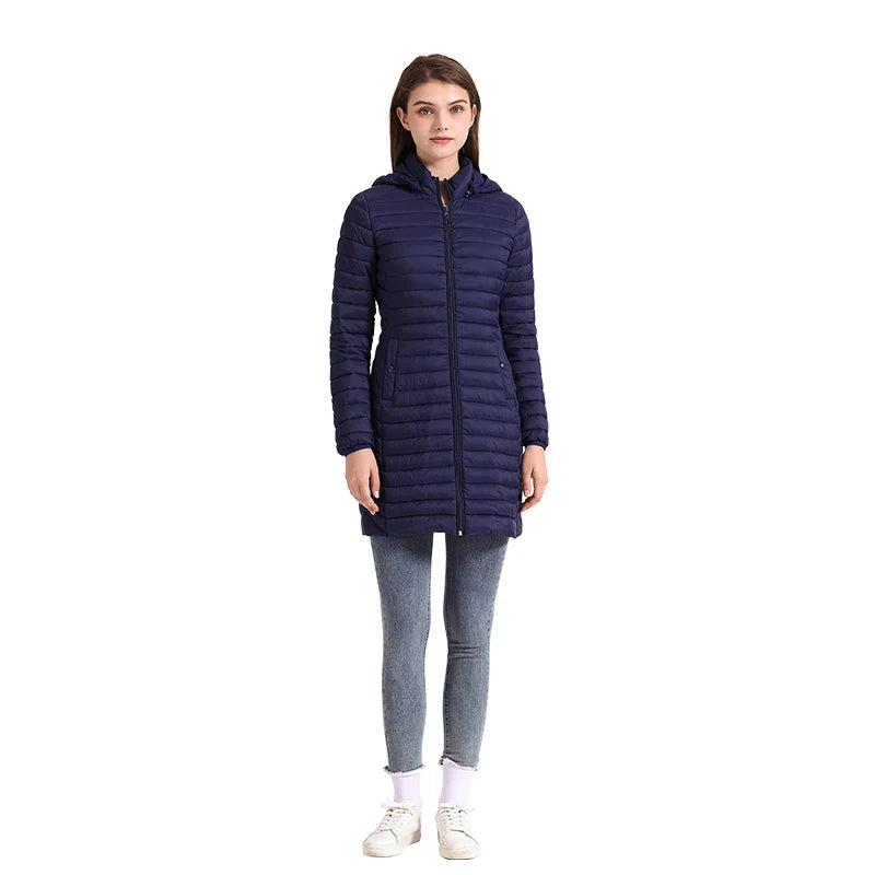 Winter Women Loose Long Parka Coat With Detachable Hood Ultralight Portable Warm Padded Cotton Outerwear Jacket