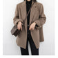 Women's Wool Blend Coat Solid Mid Long Woollen Blazer Thick Warm Blouse Overcoat Office Autumn Winter Jacket