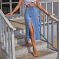 Blue Denim Single-Breasted Split Elegant Bodycon Midi Skirt Women's High Waist Long Jeans Skirts Streetwear The Clothing Company Sydney