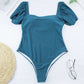 2 Piece Women Swimsuit Solid Colour Short Puff Sleeve Summer High Waist Cut Backless Bathing Suit Beachwear Bikini Set The Clothing Company Sydney