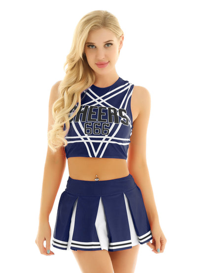 Women's Cheerleading Uniform Cosplay Set Backless Crop Top Mini Pleated Skirt Carnival Party Halloween Costume - The Clothing Company Sydney