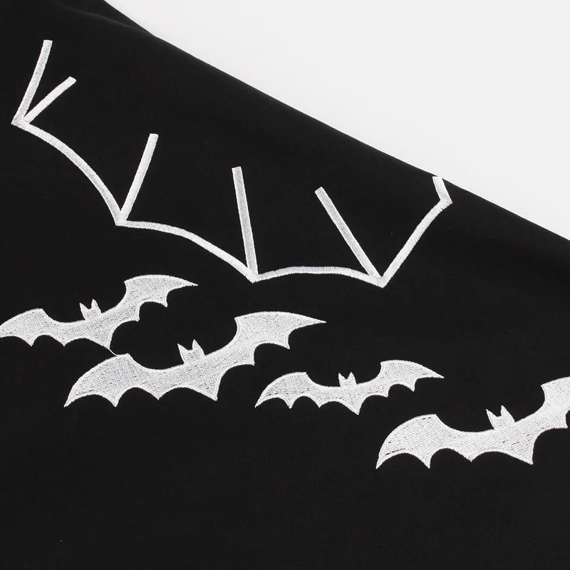 Bat Embroidery Halloween Costumes Party Vintage Dresses Cap Sleeve Keyhole Front Retro A Line Dress