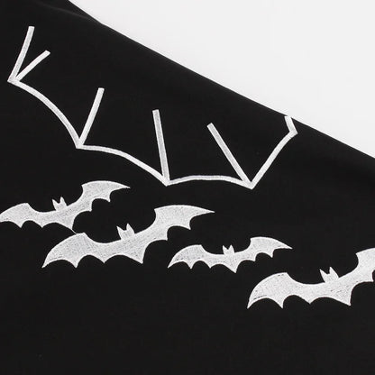 Bat Embroidery Halloween Costumes Party Vintage Dresses Cap Sleeve Keyhole Front Retro A Line Dress