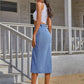 Women's Button A-line Side Split High Waist Denim Skirt Office Lady Black Blue Midi Jean Skirts Autumn Winter Long Skirt The Clothing Company Sydney